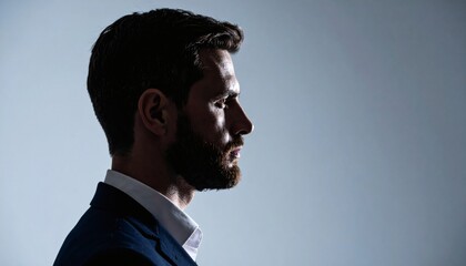 Profile of a Handsome Man with Beard in Suit and White Shirt