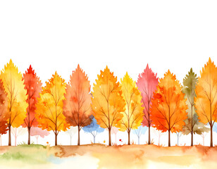 Vibrant watercolor trees showcase the rich and warm hues of a picturesque autumn season.