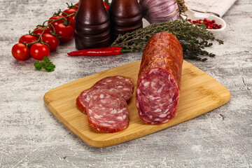 Italian pork Salchichon sausage with slices