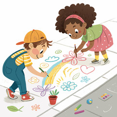 create vector bold stroke of cartoon kids drawing 