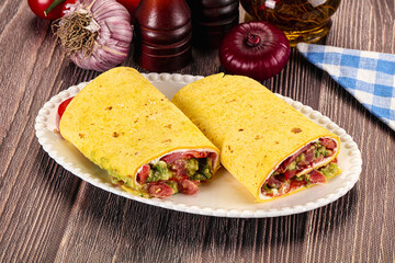 Burrito with tuna and vegetables wrap