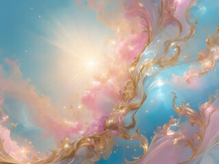 Elegant Blue Pink Marble Texture with Gold Veins and Soft Light Glow | Artistic Design | ai