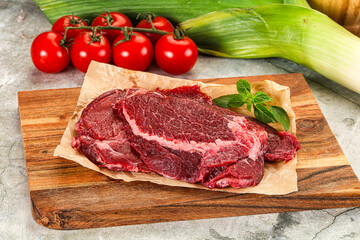 Raw beef cheeks cut for cooking