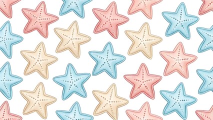 Obraz premium Colorful Starfish Pattern: Summer Ocean Themed Design with Pastel Stars, Ideal for Backgrounds and Creative Projects.