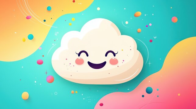 Cute cartoon cloud in vibrant background. Possible use Children's book cover, greeting card, social media graphic