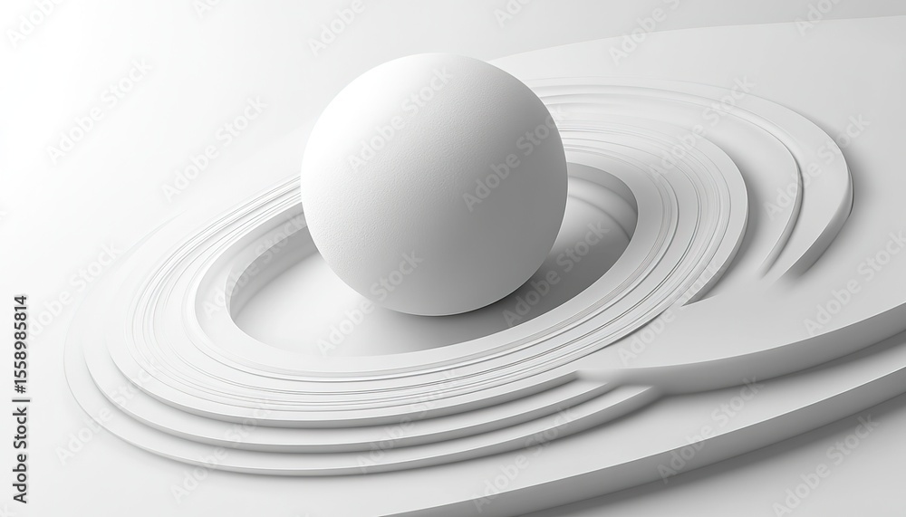 Poster abstract white earth logo 3d render, overlapping circles with sphere, minimal tech design for web de