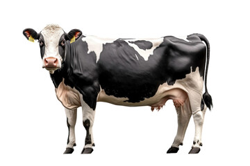 Black and White Dairy Cow Standing Gracefully on a Transparent Background, Symbolizing Agriculture and Livestock Farming for Various Uses