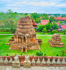 Scenic ancient ruins of Wat Yai Chai Mongkhon temple, Ayutthaya, Thailand