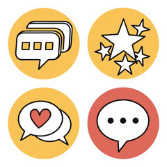 Doodle Style Social Media Icons: Comments, Rating Stars, Love Messages