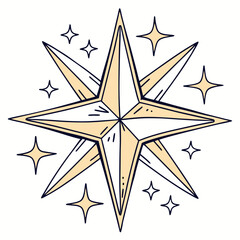 Hand-Drawn Beige Star Illustration with Smaller Stars on White Background