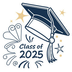 Class of 2025 Graduation Cap Celebration Illustration with Stars