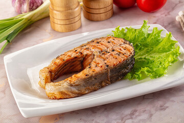 Gourmet grilled salmon fish steak