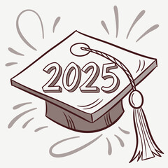 Graduation Cap with 2025 Inscription in Brown Outline Style Celebration