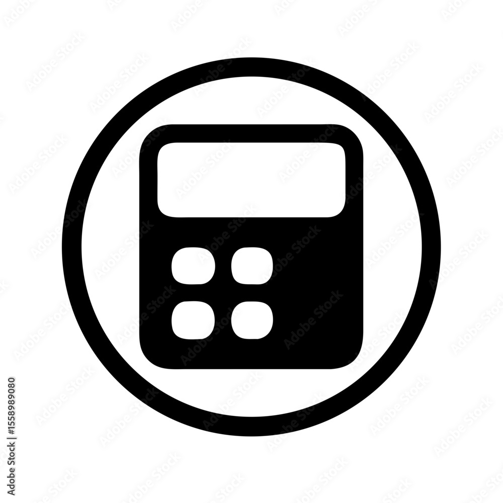 Poster calculator icon in simple design with black circle outline