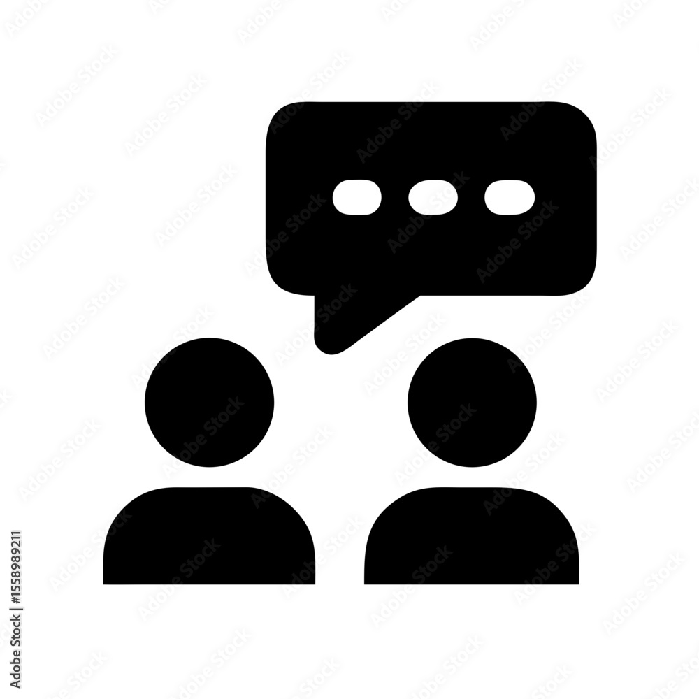 Poster two people communicating with speech bubble in simple vector icon design