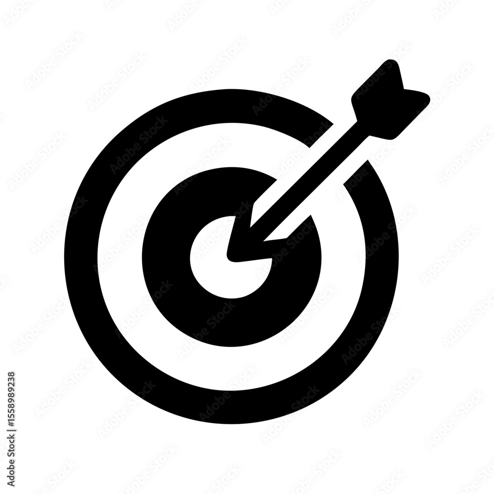 Poster target with arrow hitting the center in a simple vector icon pictogram
