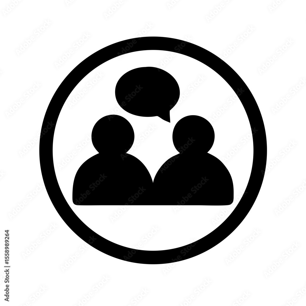 Poster two people in discussion with speech bubble in simple vector icon