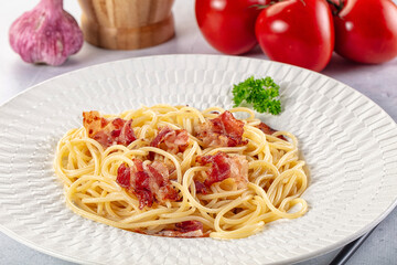 Italian pasta spaghetti with bacon