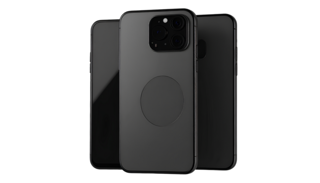 Backside View of Black Smartphone with Camera Module, Isolated on Transparent Background PNG