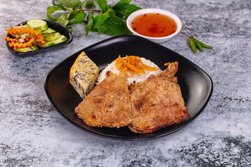Roasted pork steak with rice
