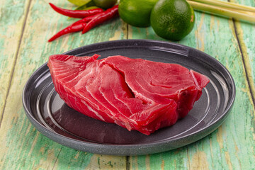 Raw tuna fish fillet steak