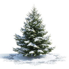 Snow-Covered Evergreen Tree Isolated on White Transparent background