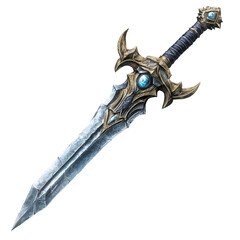 Exquisite Fantasy Sword with Intricate Design and Gemstone Accents, Ideal for Heroic Imagery and Fantasy-Themed Artwork