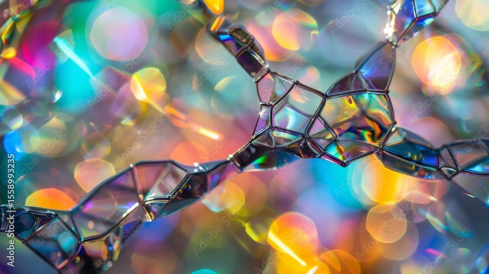 Poster a shimmering multicolored glass sculpture featuring intertwining vines and branches evoking the comp