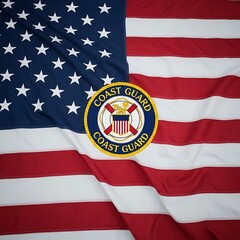 United States Coast Guard Emblem on American Flag