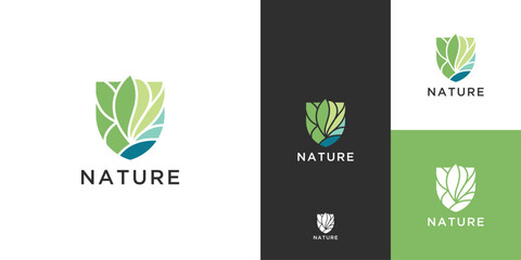 leaves shield logo design inspiration 