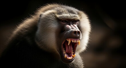Close Baboon With Its Mouth