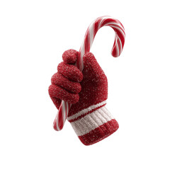 Red Knit Gloved Hand Holding a Candy Cane