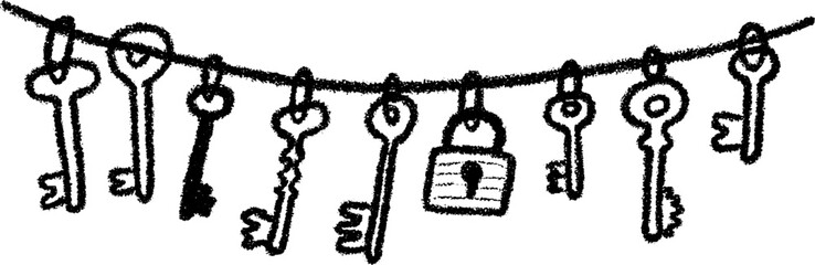 Vintage key and lock border sketch for creative designs