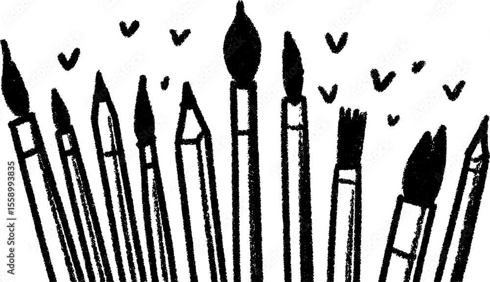 Aufkleber Artistic border of overlapping paintbrushes in black sketch design
