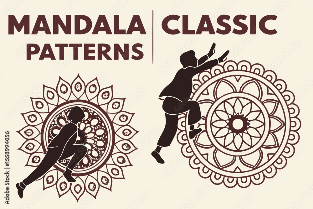 Poster mandala inspired classic patterns floating behind
