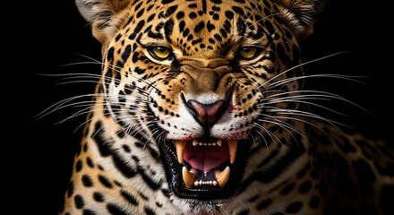 Close Portrait Jaguar Snarling