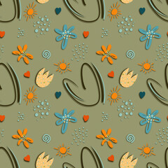  Summer pattern with hearts, flowers, sun.