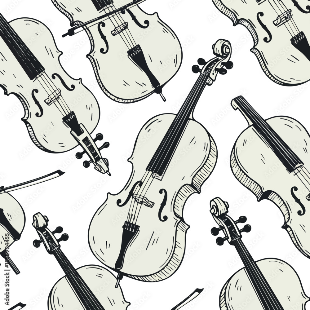 Poster violin musical instrument pattern seamless design with stringed classical orchestra theme vector bac