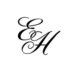 Elegant EH Monogram Logo in Black Script – Luxury Calligraphy Initial Design on White Background