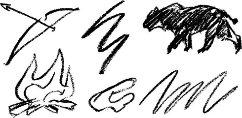 Dynamic sketch of bow and arrow with chasing scene and wilderness elements