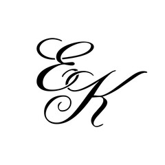 Elegant EK Monogram Logo in Black Script – Luxury Calligraphy Initial Design on White Background