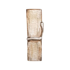 Watercolor image of wooden clothespin, hand painted newborn baby essentials in beige pastel colors for baby shower