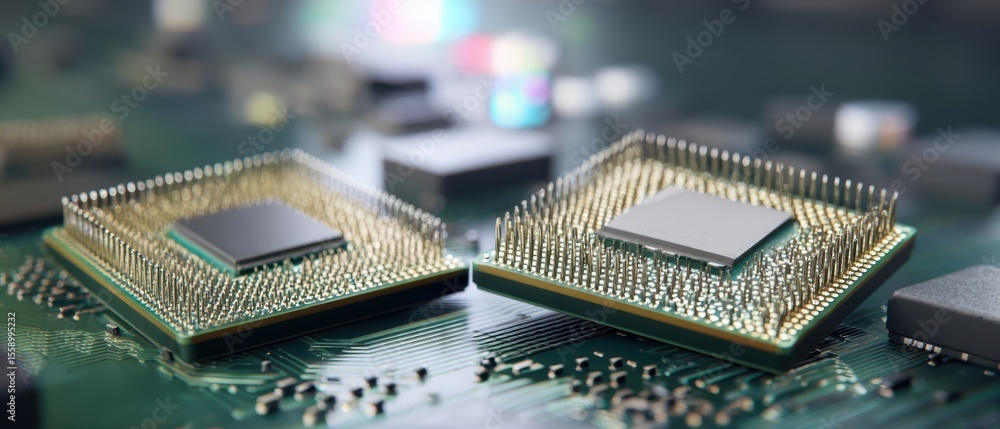 Poster the advanced microchips showcasing precision engineering and innovative design in technology.