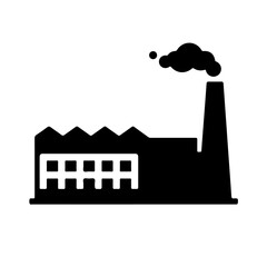 Naklejka premium Black Factory Building with Smoking Chimney Icon. represents manufacturing, industry, production, and often, industrial pollution
