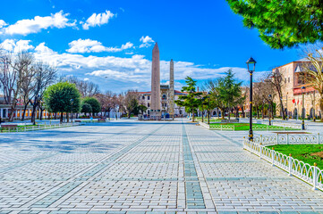 Ancient obelisks on Sultanahmet Square in Istanbul, Turkey