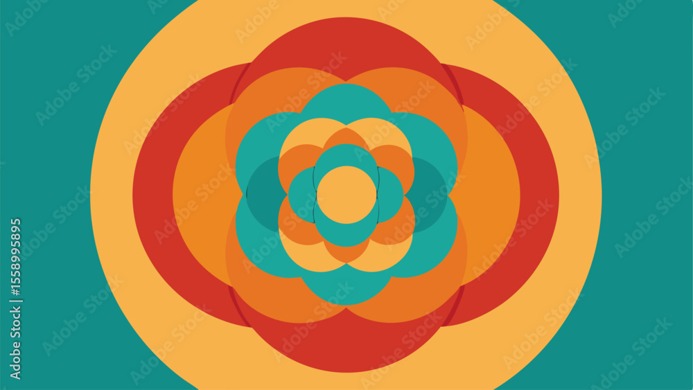 Poster abstract floral burst composition with overlapping rounded colorful shapes on transparency