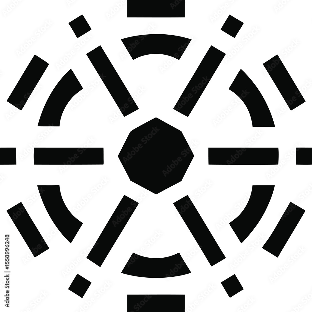 Poster abstract geometric black and white design with repeating shapes and radial pattern