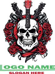 Skull and Electric Guitar Rock vector Design .