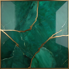 Luxury Emerald Marble Texture with Gold Veins and Geometric Design Wallpaper Background, ai