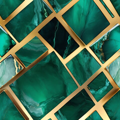 Luxury Emerald Marble Texture with Gold Veins and Geometric Design Wallpaper Background, ai